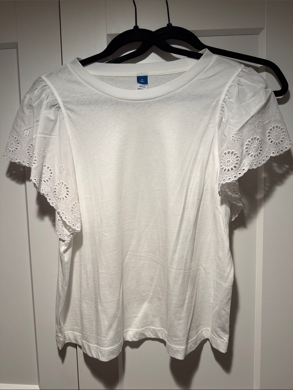 Old Navy White Eyelet Flutter Sleeve Tee